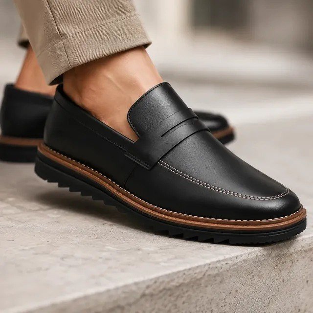 Mocassim Masculino Sapato Social Sola Tratorada Casual Preto Liso (37 a 44)