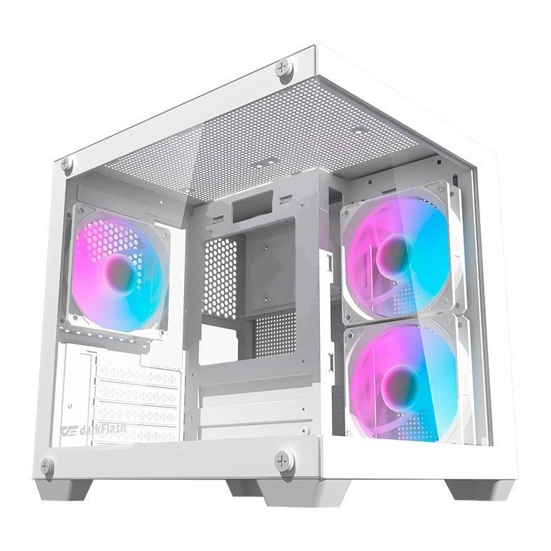Gabinete Gamer Aigo Darkflash Durin D275M, Rainbow, Mid-Tower, L.Vidro, Com 3 Fans, Branco, DURIN-WH-3F