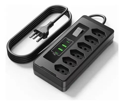 Filtro De Linha Régua Extensão 6 Tomadas E 2 Usb 2 Pd 2500 Watts