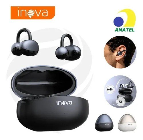 Fone de Ouvido Inova FON-13025E Tipo Clip Orelha Preto, Bluetooth, IPX6, para Esporte