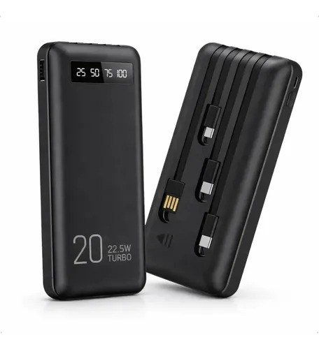 Power Bank 20000mah Carregador Portátil Turbo Rápido 22.5w Display Digital Preto