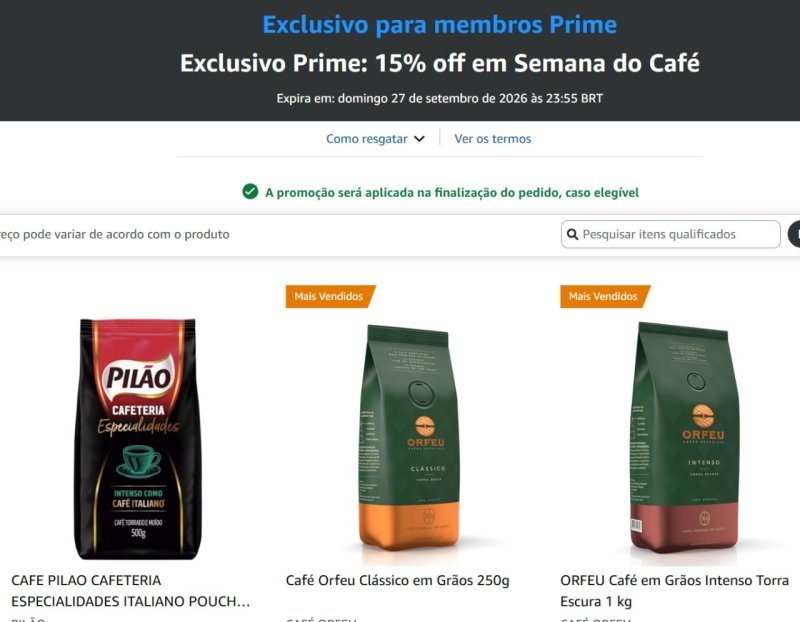 Exclusivo Prime: 15% off em Semana do Café