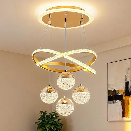 Lustre Sala De Jantar Lustre Pendente Cozinha Luxo Moderno 127/220v Dourado Modo De Três Cores Luz Ocular Protegida