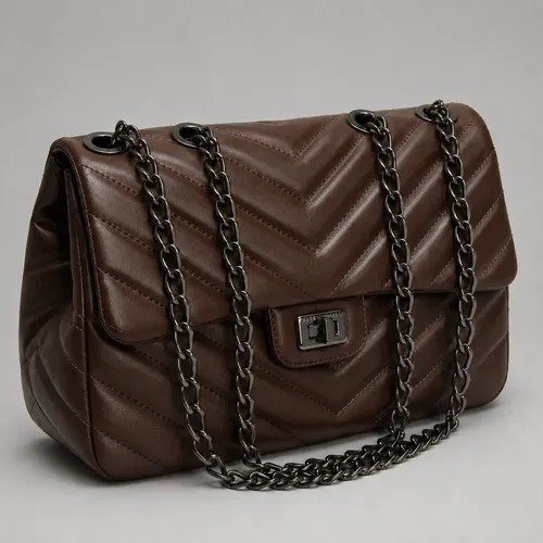 Bolsa Feminina Corrente Transversal Ombro Matelassê Média Café