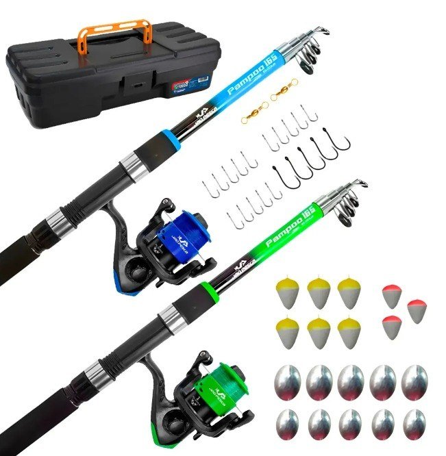 Kit Pesca Completo 2 Varas 10kg + 2 Molinetes Jp250
