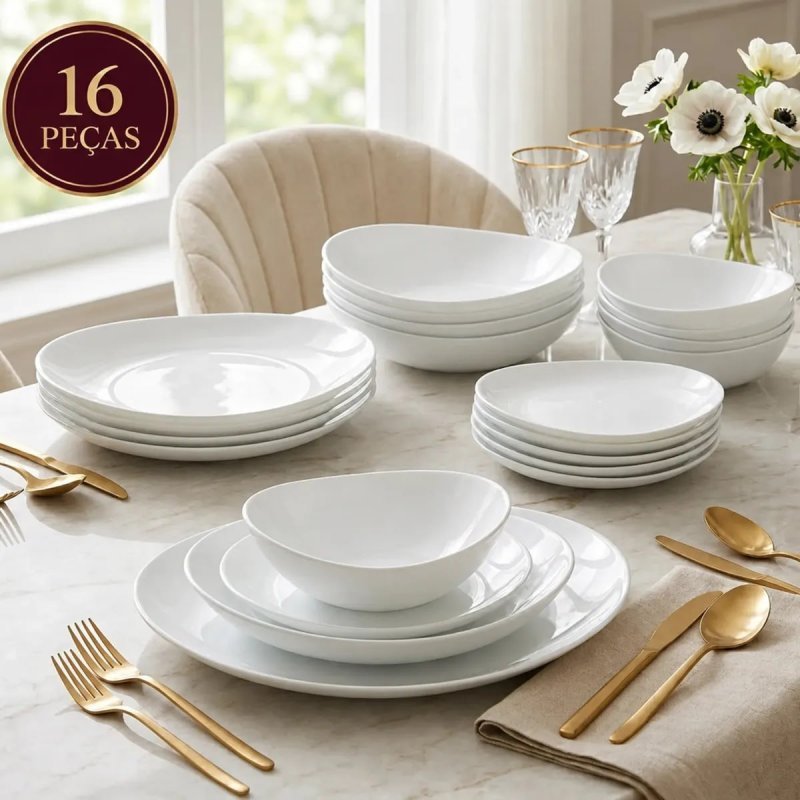 Aparelho de Jantar 16 Peças Opalino Pratos E Bowl Resistente