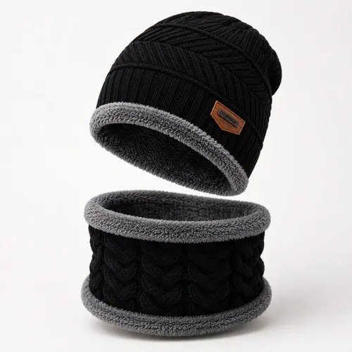 Touca Gorro Inverno Frio + Protetor De Pescoço Pelúcia Preto Un