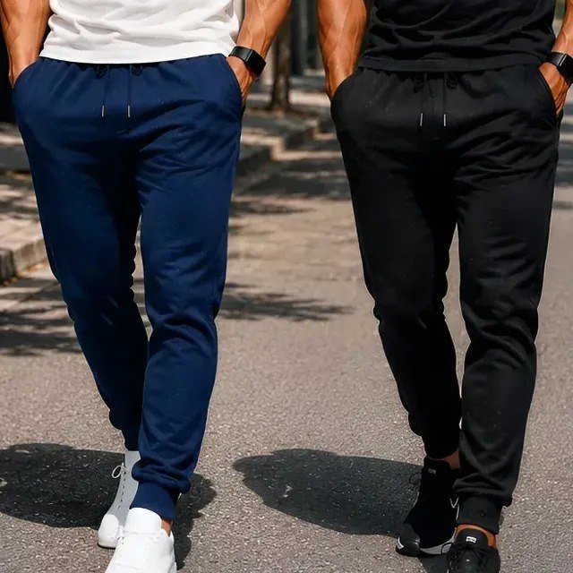 Kit 2 Calça Moletom Slim Jogger Com Bolso Masculino Adulto Azul Marinho - Preta (P ao GG)