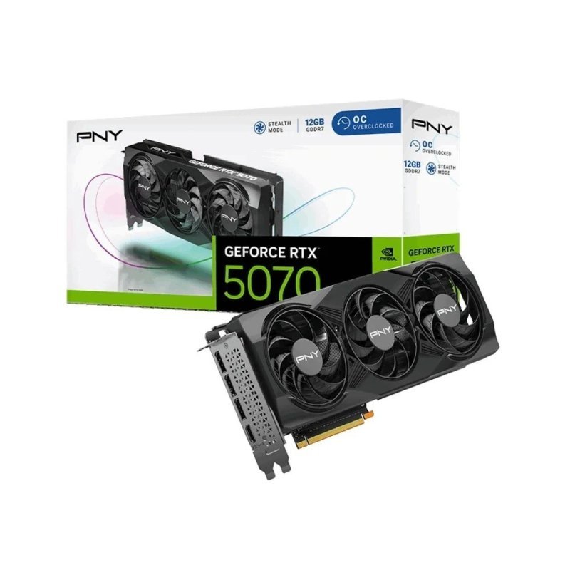 Placa de Vídeo PNY RTX 5070 Overclocked NVIDIA Geforce, 12GB GDDR7, Ray Tracing, DLSS 4, Triple Fan - VCG507012TFXPB1-O