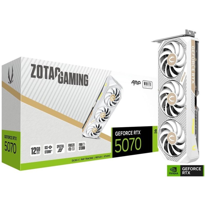 Placa de Vídeo Zotac RTX 5070 Gaming AMP White Edition, 12GB, GDDR7, 192-bit, ZT-B50700FQ-10A