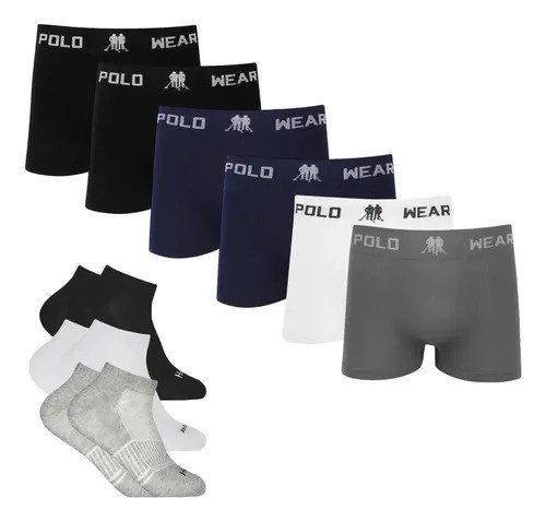Kit 6 Cueca Polo Wear Microfibra + 6 Meia Cano Médio Algodão