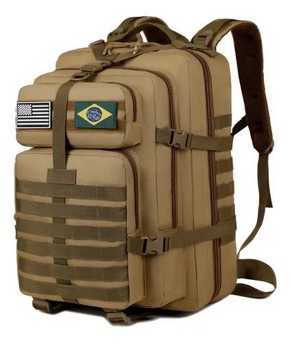 Mochila Tática Impermeável 50L Xiaobang Militar Marrom-claro Zíper