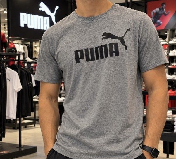 Camiseta Masculina Ess Logo Tee Puma Medium Gray Heather Liso
