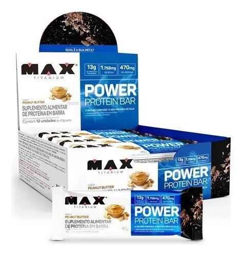 Power Protein Bar 41g Display Com 12 Unid Max Titanium Sabor Milk Caramel