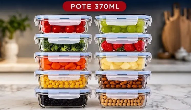 Kit 10 Potes Herméticos de Vidro 370ml