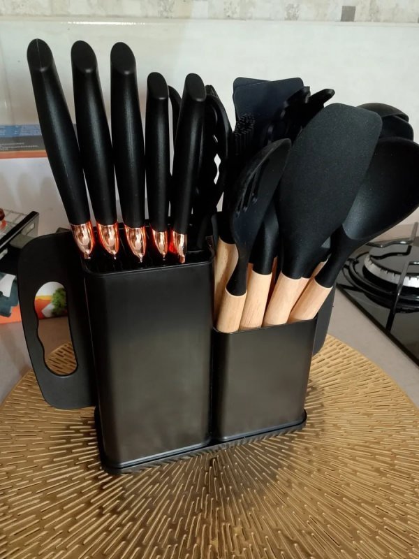 Conjunto 19 Peças Utensílios de Cozinha Silicone Preto