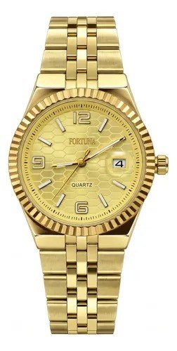 Relógio De Pulso Masculino Fortuna Old Money Minimalista Dourado Cx Dourada