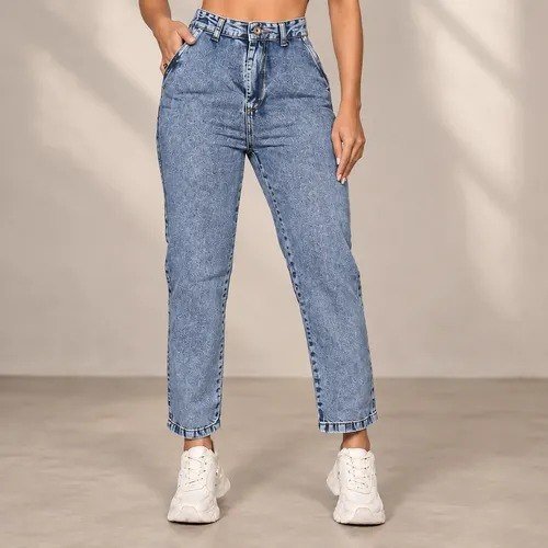 Calça Jeans Mom Feminina Cintura Alta Reta Barra Soltinha