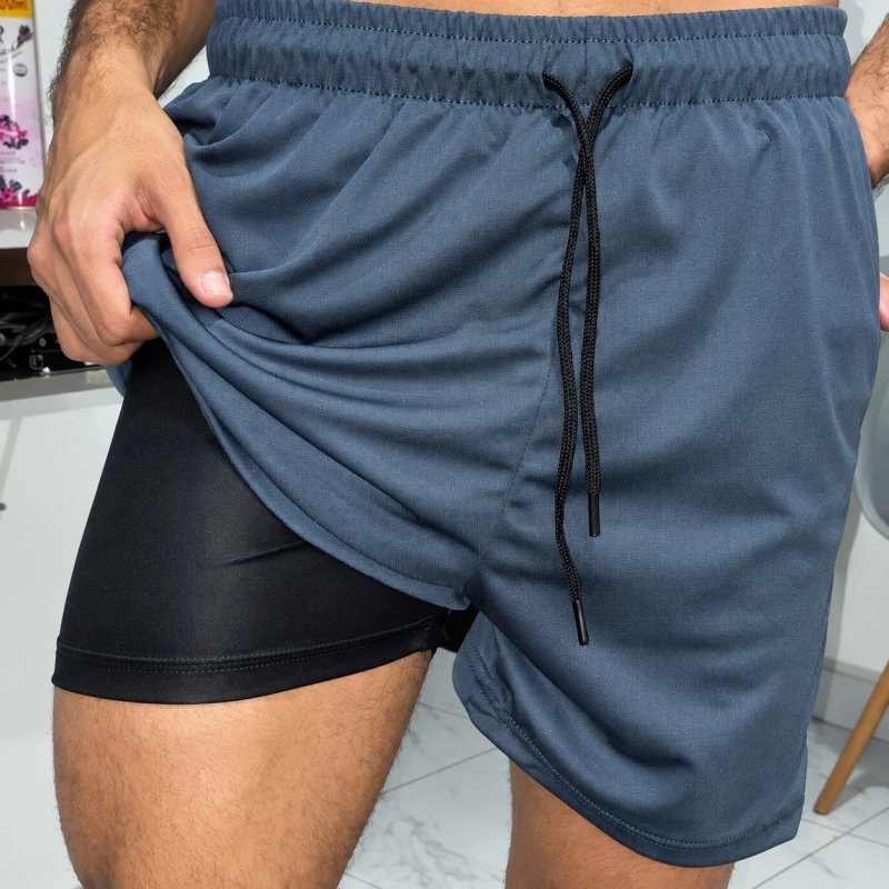 Kit 3 Shorts 2 Em 1 Duplo Bolso Para Academia Treino Corrida (P ao GG)