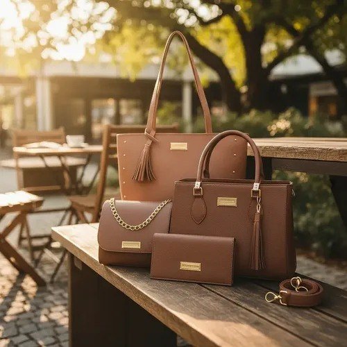 Jogo De Bolsas Feminina Grande+media+pequena E Carteira Leve