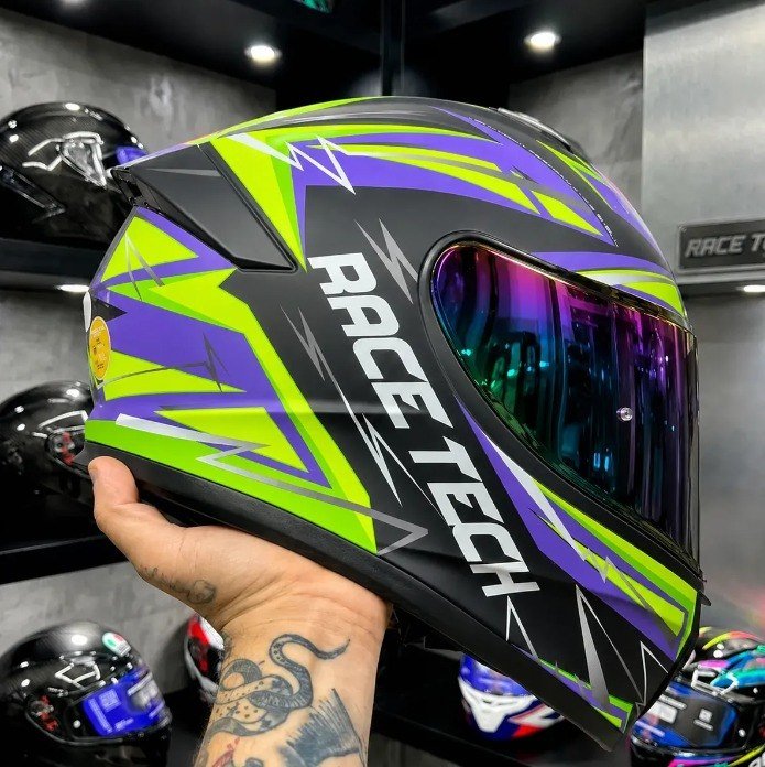 Capacete Moto Race Tech Hit Spark Preto Verde Alta Qualidade + Frete Grátis