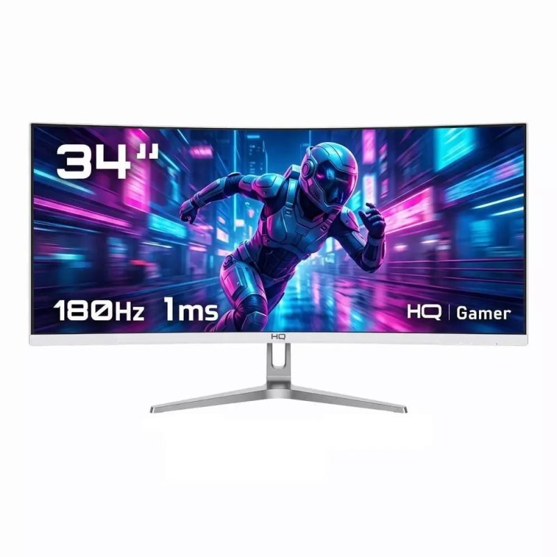 Monitor Gamer HQ 34" Branco Curvo 1ms, 180Hz, UltraWide (QHD) 3440x1440 AMD FreeSync