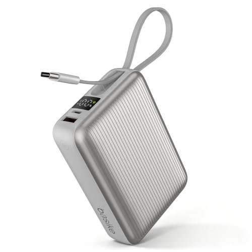 Basike Power Bank 20000mAh 45W, Cabo USB-C Integrado, Compacto, Prata