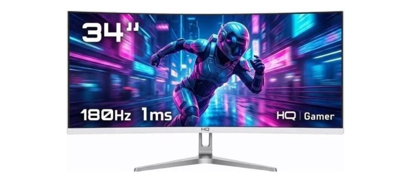 Monitor Gamer HQ 34" Branco Curvo 1ms, 180Hz, UltraWide (QHD) 3440x1440 AMD FreeSync, HDMI, DP HQW34C180