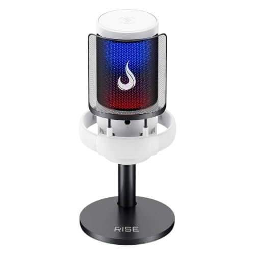 Rise Mode Elite 05 Microfone Gamer USB com Suporte de Mesa RGB, Branco