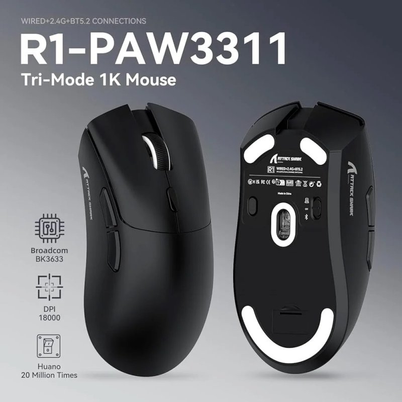 Mouse Gamer sem Fio Attack Shark R1 Paw3311