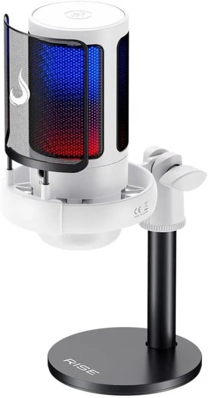 Rise Mode Elite 05 Microfone Gamer USB com Suporte de Mesa RGB, Branco
