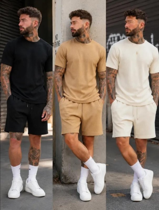 Conjunto Masculino Texturizado Camiseta E Short Premium