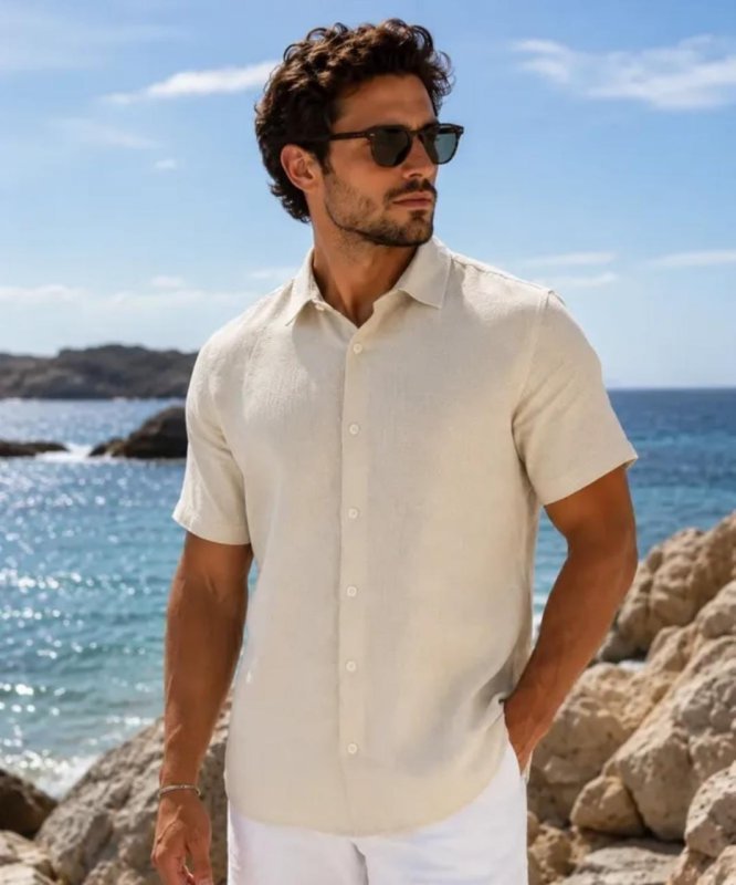 Camisa Masculina Manga Curta Premium Estilo Linho