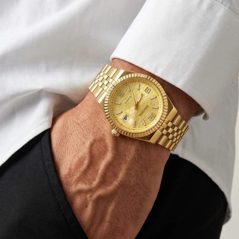Relógio De Pulso Masculino Fortuna Old Money Minimalista Dourado Cx Dourada