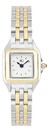 Relógio Feminino Quadrado Dourado e Prata Boxy Bicolor Gold Fundo Branco
