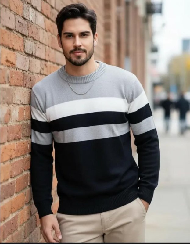 Blusa Tricô Masculina Manga Longa Suéter Listrada