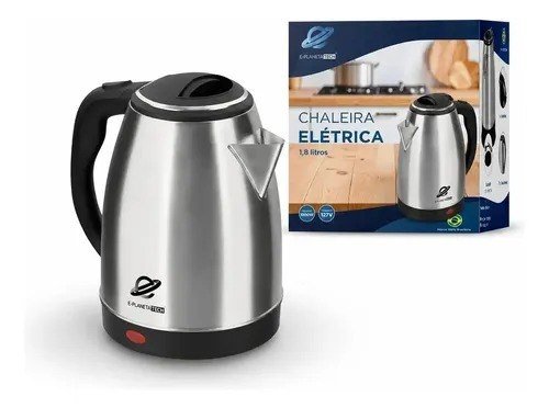 Chaleira Elétrica De Aço Inox E Planeta Tech 1200w 1,8 Litros com Desligamento Automático e Base Giratória
