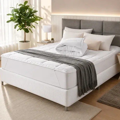 Pillow Top Protetor Colchão Cama Casal 400 Fios Toque Macio Branco Matelado Liso Casal