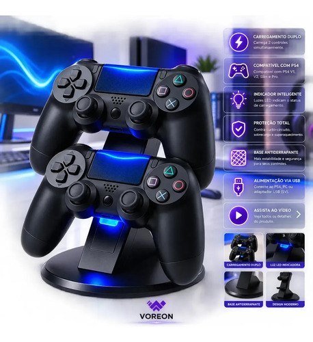 Suporte Base Carregador para Controles PS4 Voreon
