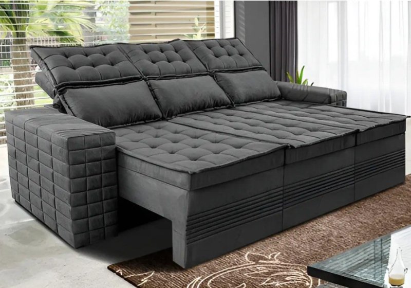 Sofá 3 Lugares Retrátil e Reclinável Cama inBox Senses 2,00m Velusoft Cinza + Frete Grátis