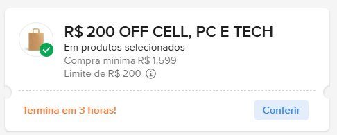 CUPOM: TECH200 - R$200,00 OFF nas compras acima de R$1.599,00