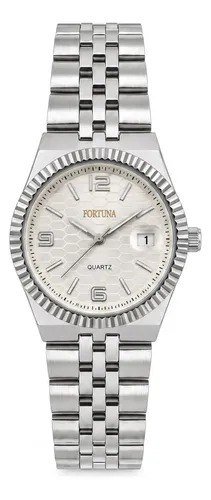 Relógio De Pulso Masculino Fortuna Old Money Minimalista Prata Cx Branca