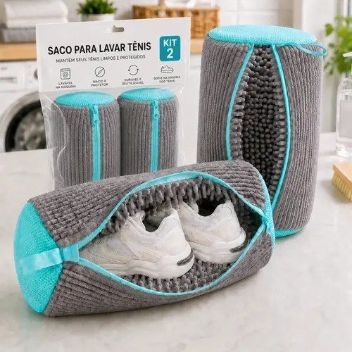 Kit 2 Sacos Para Lavar Tênis E Sapatos Em Máquina De Lavar