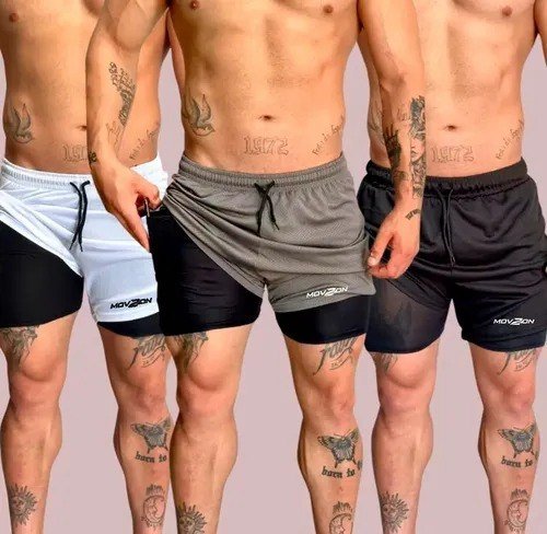 Kit 3 Shorts Masculino 2 Em 1 Dry Fit Academia Anti Odor