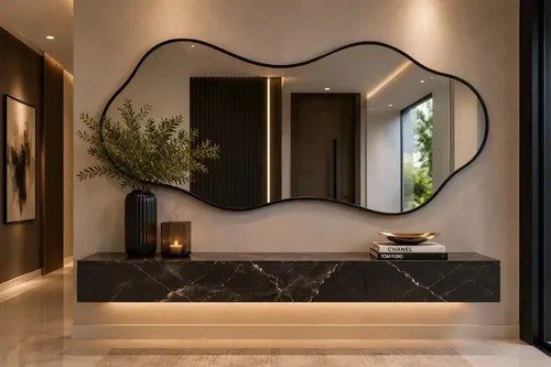 Espelho Orgânico grande com Moldura Lapidado 100x50 Preto