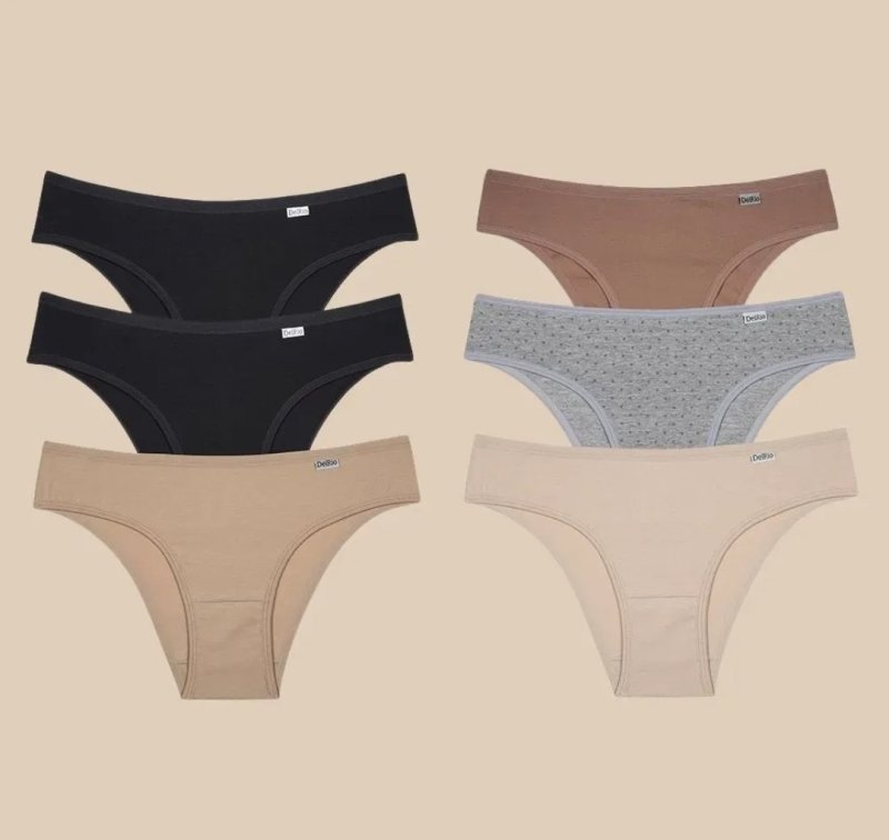 Kit 6 Calcinhas Delrio Biquíni Cotton Algodao Feminina