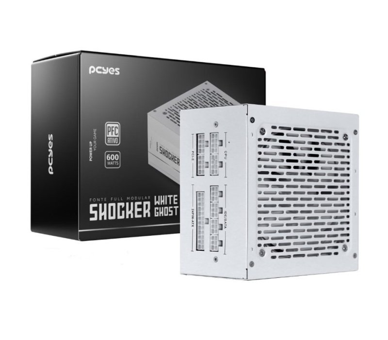 Fonte Gamer Pcyes Shocker Full Modular 600w 80 Plus White, Branco