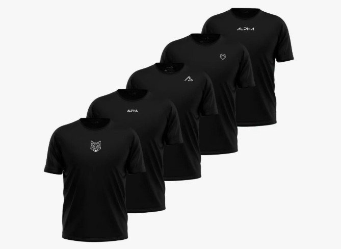Kit 5 Camisetas Dry All Black Alpha