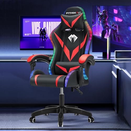 Cadeira Gamer RGB Python Fly com Iluminação Decorativa, Encosto Reclinável, Design Ergonômico para Escritório e Jogos (Vermelho)