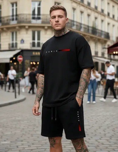 Kit Conjunto Camiseta + Short Moletom Estampado Paris France
